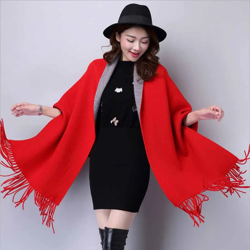 Outono Inverno Batwing Manga Malhas Cardigan Mulheres