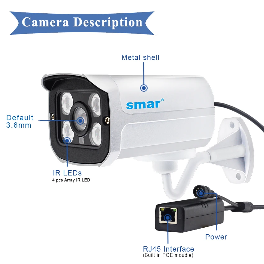  48V POE IP Camera 720P 960P 1080P Outdoor Waterproof 4pcs Array leds Night Vision Bullet IP Camera  - 32705393071