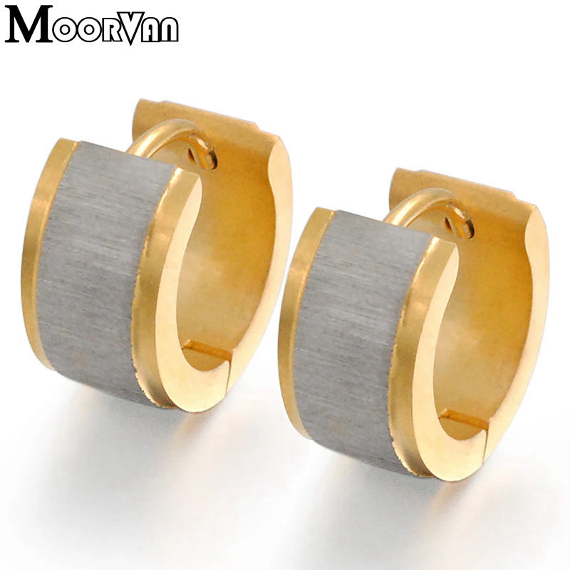 

Moorvan Fashion Jewelry Trendy Men Earrings Stainless Steel Gold&Silver color 13mm*7mm VE003