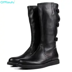 QYFCIOUFU/Новое поступление, высокие сапоги из натуральной кожи, мужские мотоботы с круглым носком, мужские черные модные высокие сапоги с