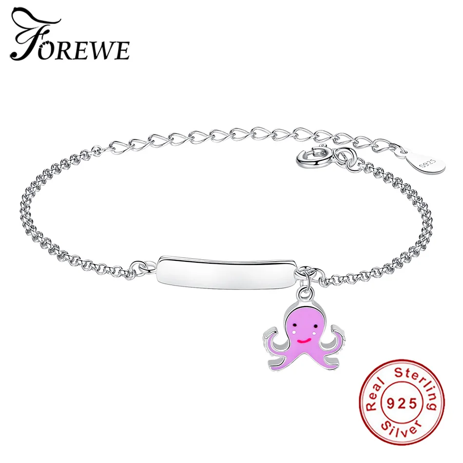 Гравировка имя эмаль Каракатица цепь браслет 925 пробы серебро персонализированные браслет для женщин детей ювелирные изделия