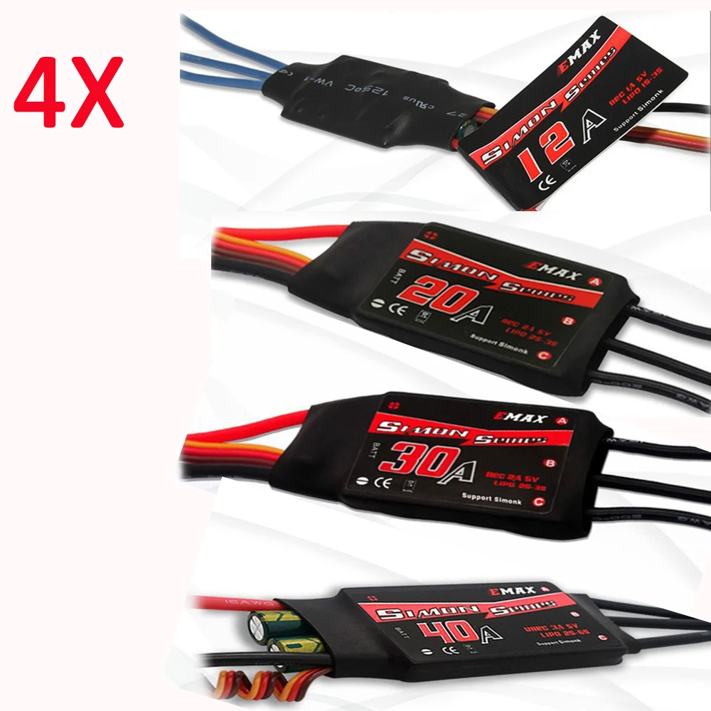 

4PCS EMAX SimonK ESC 12A 20A 30A 40A BEC Speed Controller Brushless ESC For FPV RC UAV Quadcopter Frame Drone kit