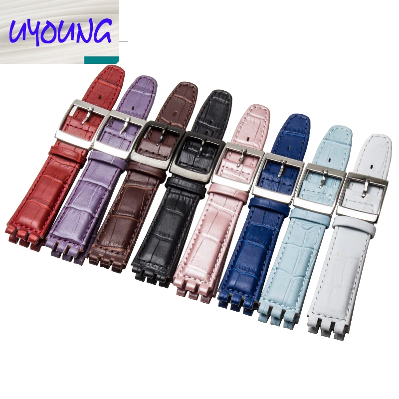 

2016 Hot sale 17mm crocodile grain Genuine leather watchband for Swatch straps with stainless steel free shipping