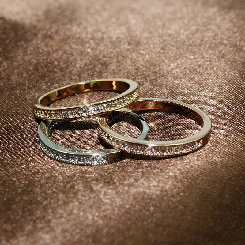 

Simple Eternity Promise ring 925 Sterling silver Pave AAAA cz Simple Party Wedding Band Rings for women Bridal Statement Jewelry