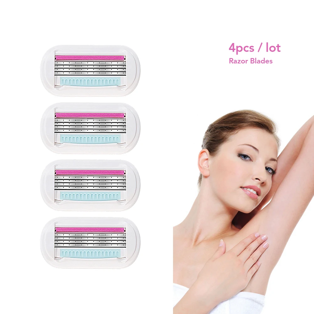4pcs/lot Women Razor Blade 4 Layer Blades Stainless Steel Safety