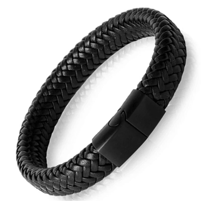 

Punk Men Jewelry Black/Brown Braided Leather Bracelet Glamour Rope Chain Stainless Steel Magnetic Clasp Fashion Bangles Pulseira