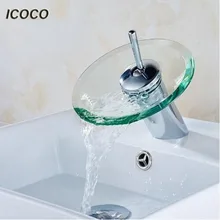 ICOCO Glass Waterfall Bathroom Kitchen Sink Round Waterfall Faucet Brass Chrome Basin Faucet Single Lever Hot and Cold Mixer Tap ICOCO Glass Waterfall Bathroom Kitchen Sink Round Waterfall Faucet Brass Chrome Basin Faucet Single Lever Hot and Cold Mixer Tap