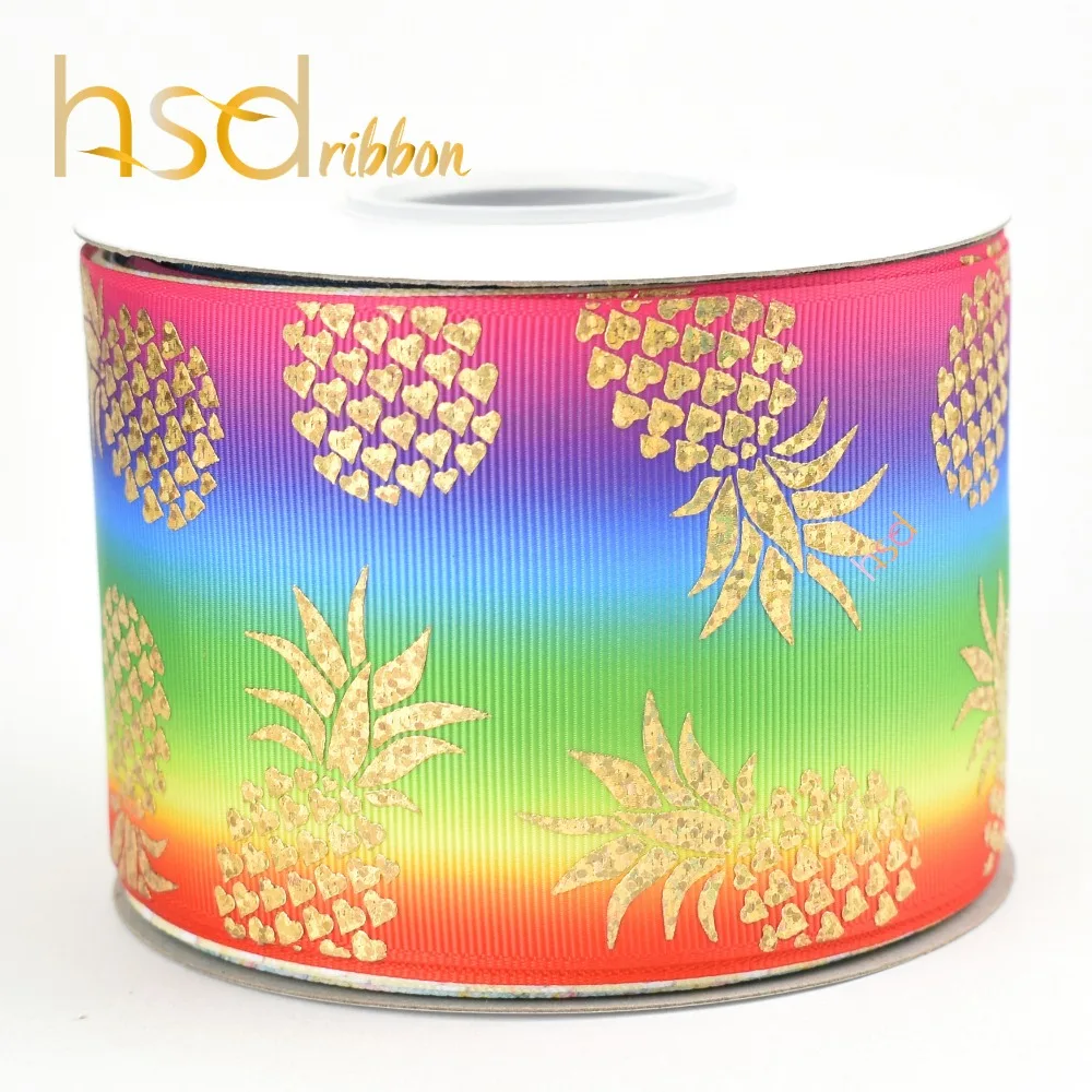 HSDRibbon 75 мм 3 дюйма Золотая Лазерная Фольга ананас на теплопередачи корсажная лента