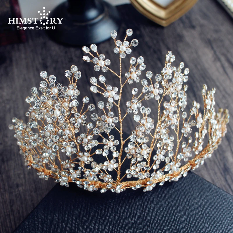 

Himstory Handmade Gold Pearl Hairwear Tiaras Crown Flower Vine Branch Bridal Hair Ornaments Wedding Hair Jewelry Accessories