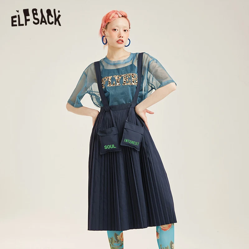 ELF SACK Хлопковая женская плиссированная юбка с буквенным принтом 2019 летняя модная