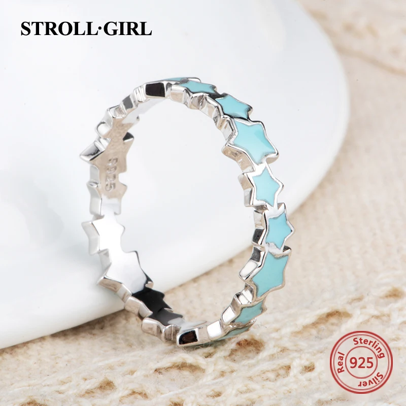 Strollgirl 925 пробы Серебряное светящееся Звездное стекируемое кольцо на палец для