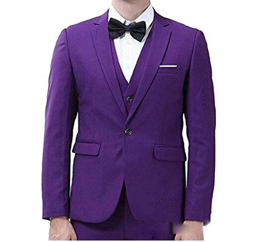 Customize Purple Men 3 Piece Suit Wedding Tuxedos Groom Tuxedos With Notch Lapel One Button Center Vent Men Blazer