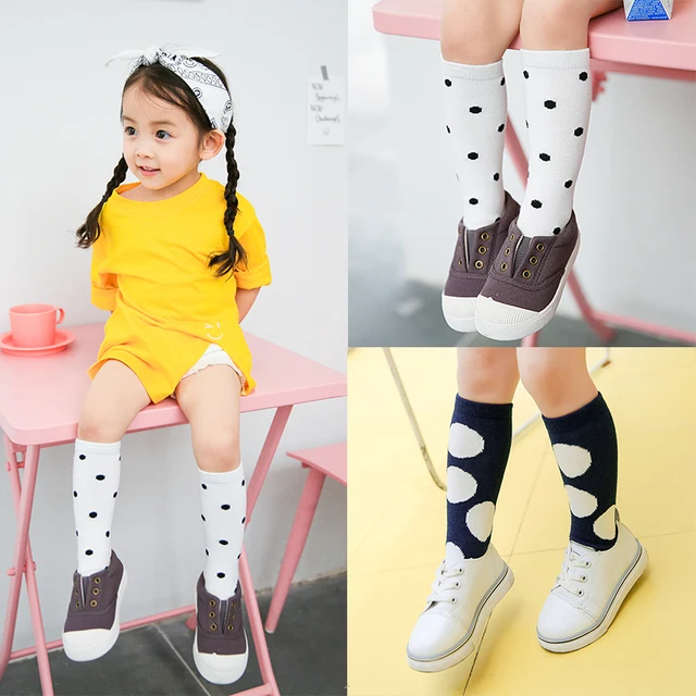Dots pattern Black White Baby Girl's Knee Socks
