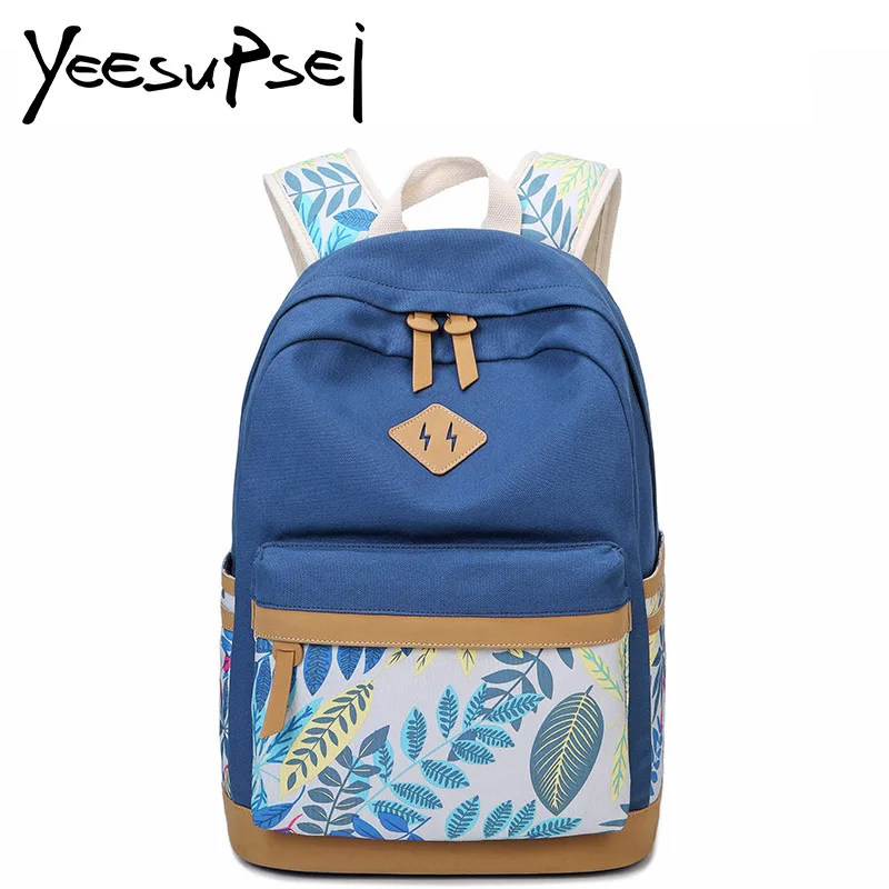 

YeeSupSei School Bag Waterproof Solid Color Canvas Backpack Dead Leaves Printing Pattern Bag School Bag Large Mochilas Rucksack
