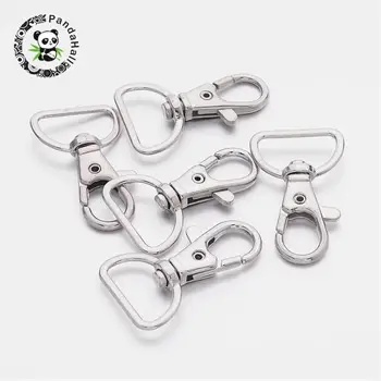 

500pcs Metal Swivel Clasps Lanyard Snap Hook Lobster Claw Clasp with D Ring Jewelry Findings Metal color, 25x42mm, hole: 8x20mm