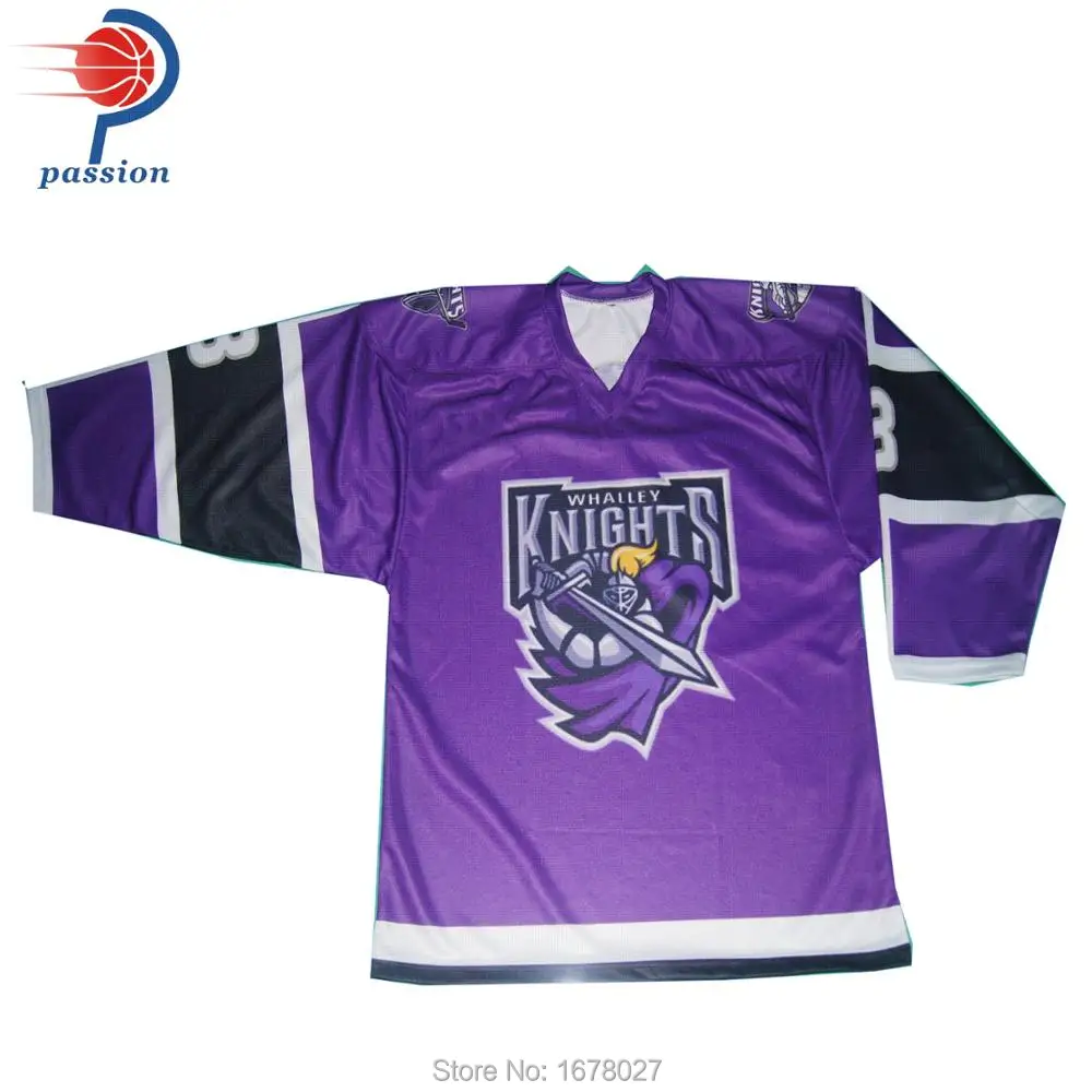 

V-neck Knights Team Purple Hockey Shirt With Black Stripes
