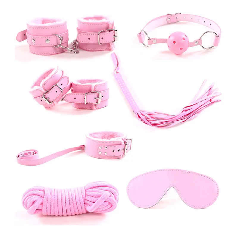 Взрослые игры 7 шт./компл. искусственные наручники кнут воротник эротическая