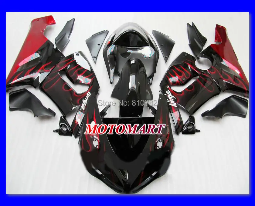 Motorcycle Fairing kit for KAWASAKI Ninja ZX6R 05 06 ZX6R 636 2005 2006 Red flames black ABS Plastic Fairings set +7 gifts SX43