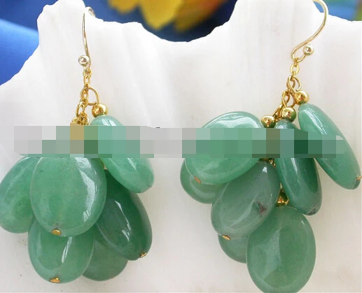 

free shippinbg 09308 ellipse green jade bead grape earring