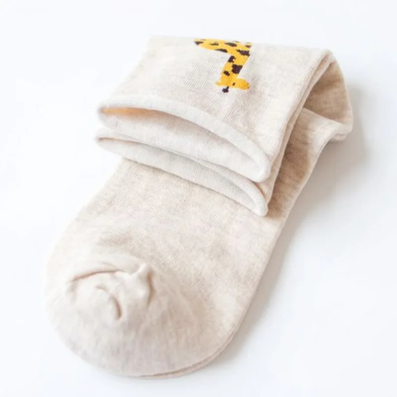 Cartoon Animals Penguin Flamingo Alpaca Giraffe Pattern Fashion Volume Edge Woman Socks Multi-Color Casual Cotton Socks Female