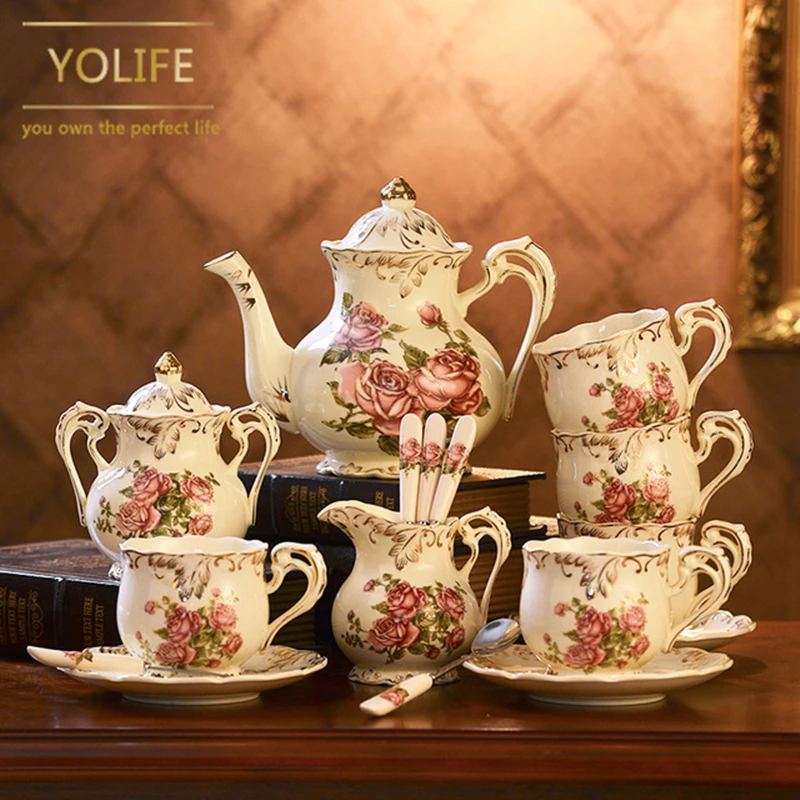 Yolife 15 шт. Китайский классический розовый фарфоровый чайник цвета слоновой кости
