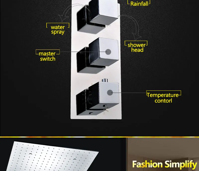 Large Ducha Shower System Thermostatic Mixer 20 Inch Led Mist Rain Shower 3 Ways Head Ceiling Shower Panel Handheld Shower Sets (11)