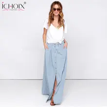 Женская Летняя мода длинная Джинсовая Юбка Femme Повседневные свободные с высокой талией однобортный Макси джинсовая юбка Saias Feminina 3XL