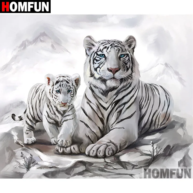 

HOMFUN 5D DIY Diamond Painting Full Square/Round Drill "Animal tiger" 3D Embroidery Cross Stitch gift Home Decor A00040