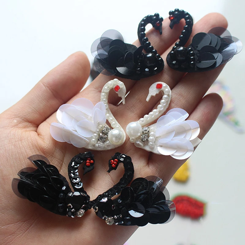 4pcs Manual nail bead sequins Patches Military Swan Patch applique embroidery Unicorn Parches Iron On For Clothing | Дом и сад