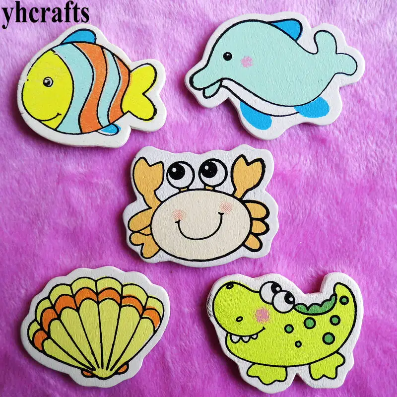 10pcs/lot,5 Design Mix Ocean Animal Wood Stickers,kids Room Decoration