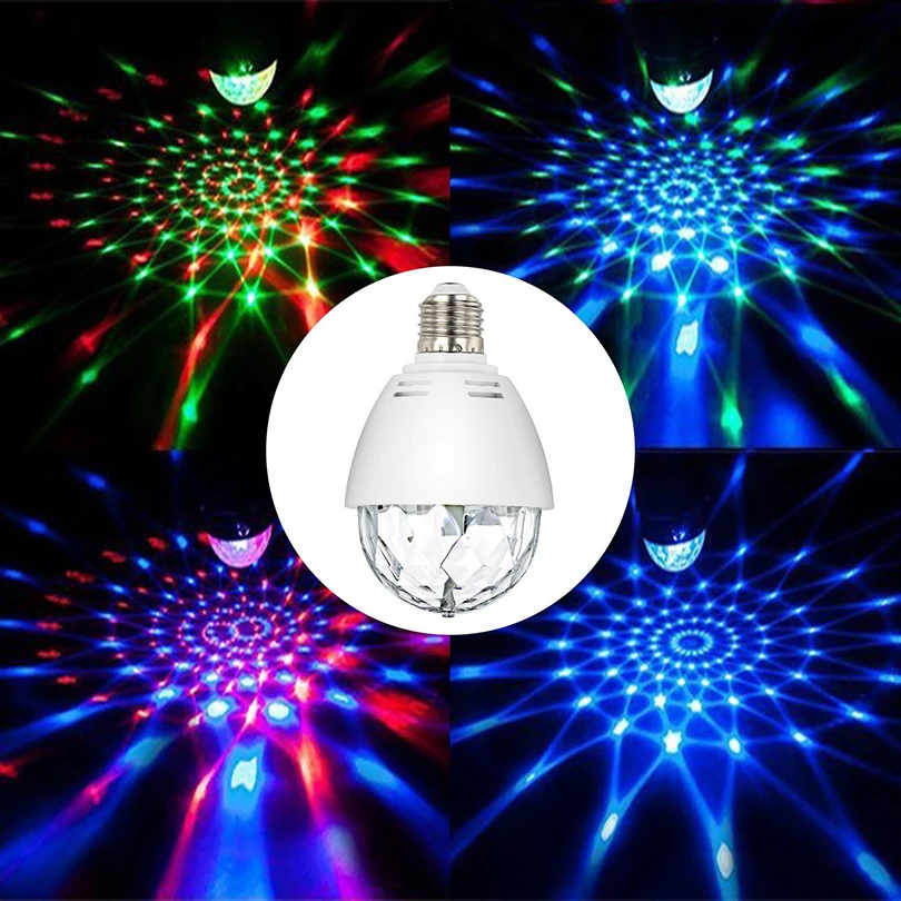 

3W E27 Mini stage light Auto Rotating indoor DJ lighting effect Disco ball Lamp bulb RGB LED Projector Chrismas Patty decoration