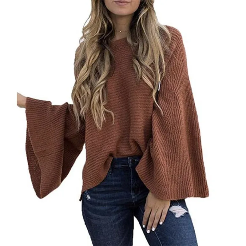 

WKOUD Sweater Women 2019 Winter Clothes Solid Flare Sleeve Knitted Pullovers Candy Color Sexy Sweaters New Sexy Streetwear Y8094