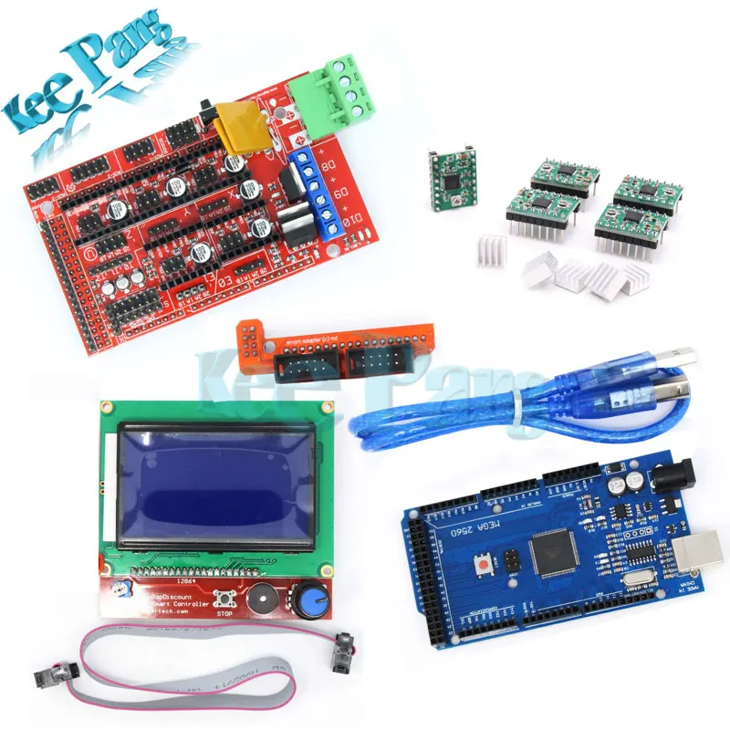 1pcs Mega 2560 R3 + 1pcs RAMPS 1.4 Controller + 5pcs A4988 Stepper Driver Module +1pcs 12864 controller for 3D Printer kit