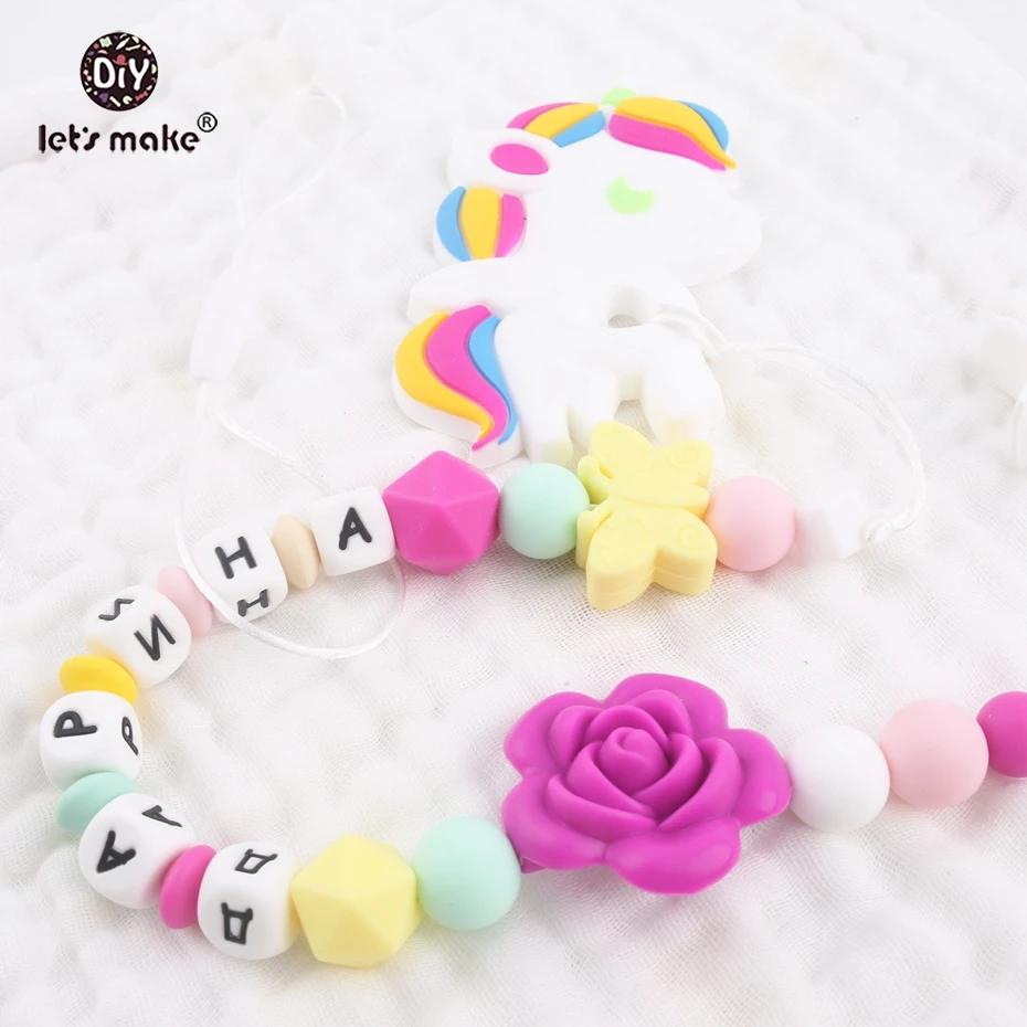 Let's make 1pc Personal Custom Personalized Pacifier Clip Chain Silicone Unicorn Pendant Baby Teething Nursing Dummy Clips Chain
