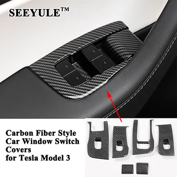

SEEYULE Carbon Fiber Style Car Window Control Switch Panel Cover Styling Trim Decoration Sticker Accessories for Tesla Model 3