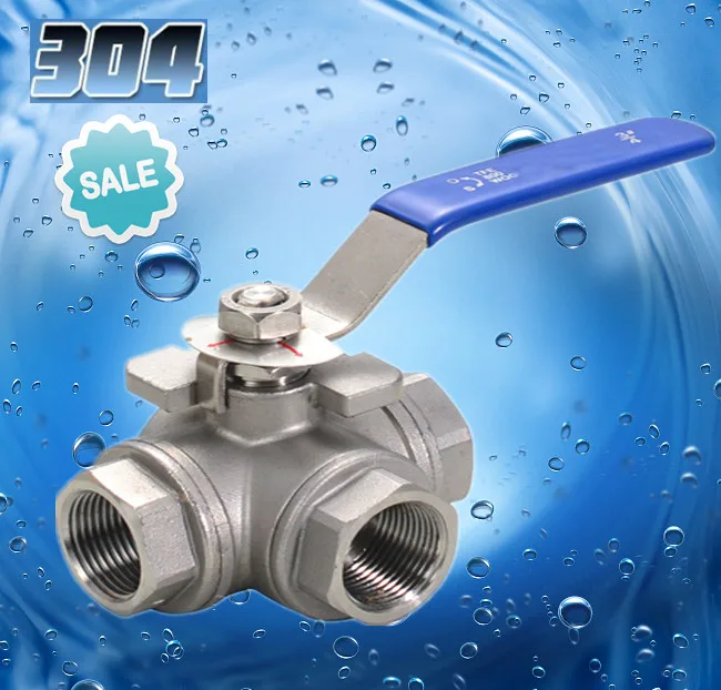 DN25 G1" BSPP Female 3-Way L-Port 304 Stainless Steel Ball Valve Water Oil