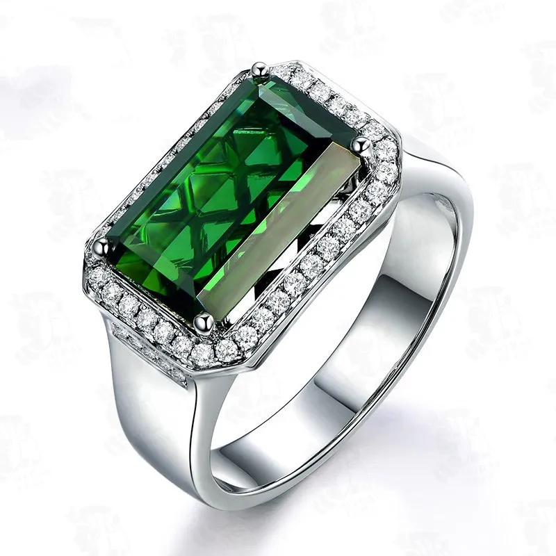 MOONROCY Crystal CZ Rings Silver Color Cubic Zirconia Green Party Square Hyperbole Jewelry for Women Girls Gift Dropshipping | Украшения и