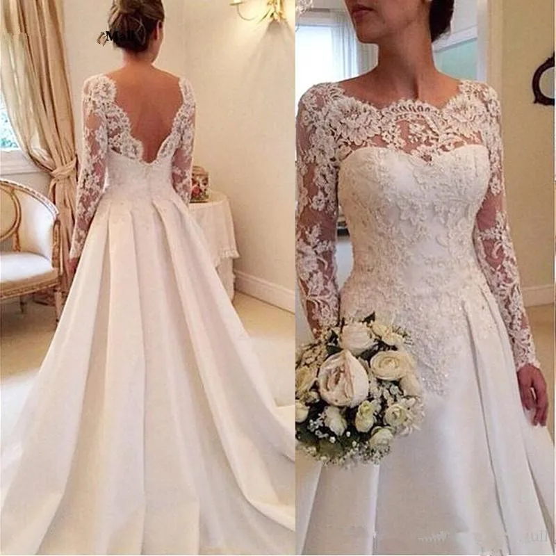 

2019 Long Sleeve Wedding Dresses A Line vestido de noiva sexy Backless Lace robe de mariee Bridal Wedding Gowns wedding dress