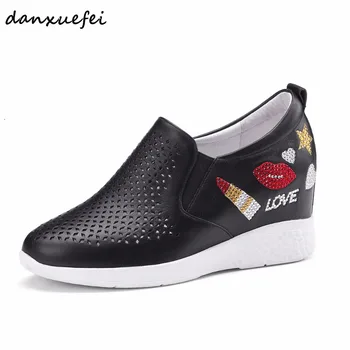 

Women's genuine leather slip-on wedge flats loafers brand designer leisure espadrilles comfortable high quality breathable shoes