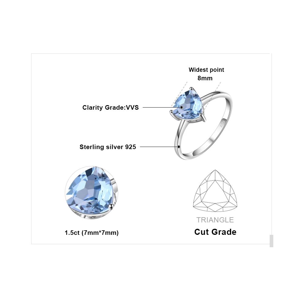 Jewelrypalace трлн 1.5ct Природный Голубой топаз камень пасьянс кольцо Pure стерлингового серебра 925 Красивые ювелирные изделия для Для женщин