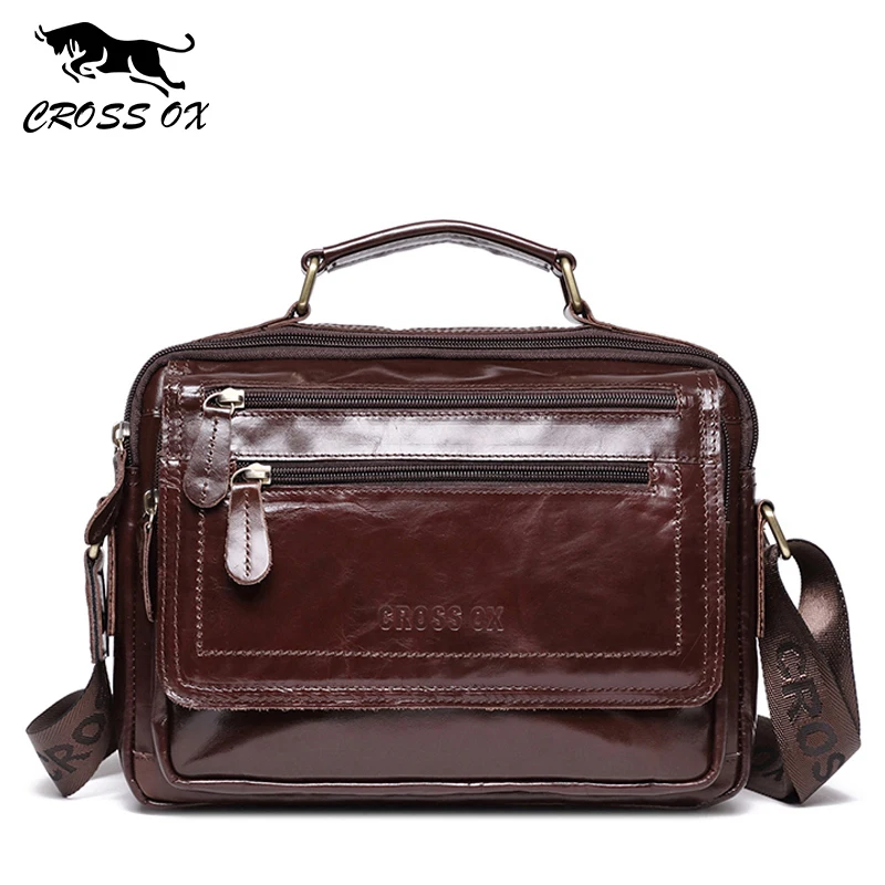 

CROSS OX New Arrival Genuine Leather Satchels bag Oil Wax Cow Leather Handbag Shoulder Bag Vintage Style Bags SL423M
