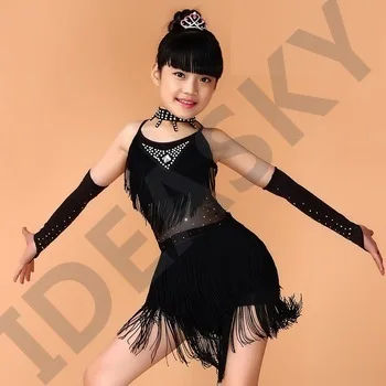 kids salsa dresses sequin latin dance dress for girls fringe dancing dancewear stage samba junior ballroom standart costumes