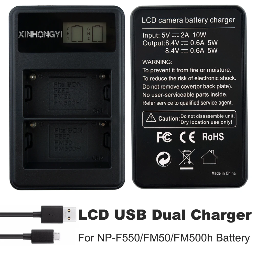 

NP-FM500h Battery NP-FM50 Bateria LCD Dual USB Charger For Sony A57 A58 A65 A77 A99 A550 A560 A580 Video Camera Battery Charger