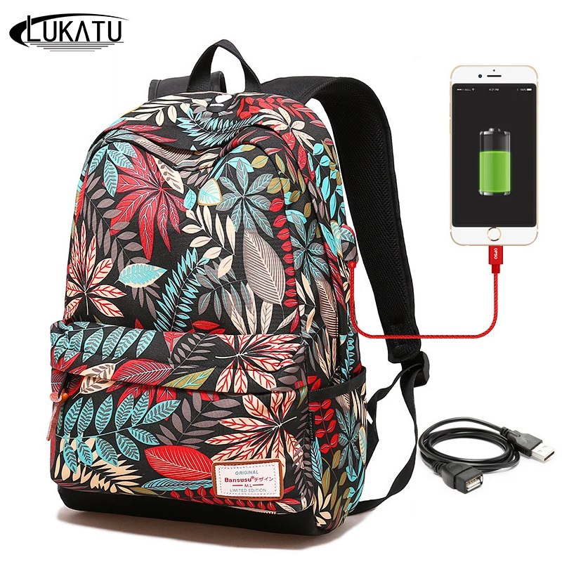 

LUKATU Women Backpacks Flowerl Print Bookbags Canvas Backpack School Bag For Girls Rucksack Female Travel Rucksack