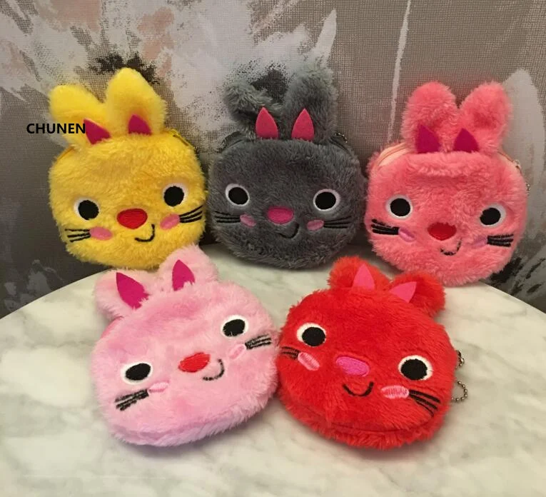 5Colors OF Rabbits Plush Purse- 12CM Approx. Kid's Key chain Plush Toy Coin Plush Purse - Color: 1x random color