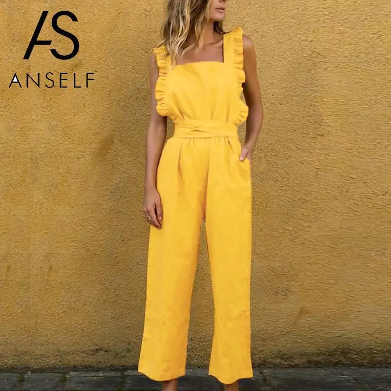 Overalls for Women Casual Loose Jumpsuit Square Neck Sleeveless Playsuit Backless Dungarees 2019 Summer Rompers female Tracksuit