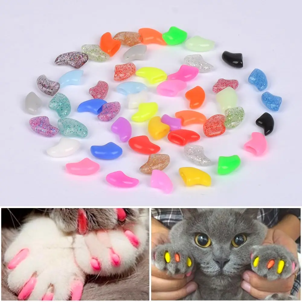 100 шт-кошки котенок лапы Уход за ногтями колпачок для когтей + 5 клей аппликатор