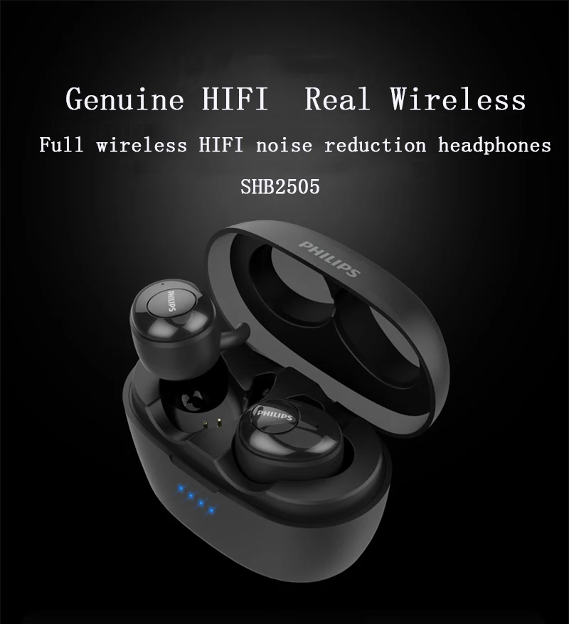 Original Philips SHB2505 Wireless Bluetooth Earphones 5.0 HIFI Fever Noise Reduction Stereo Headset with Portable Charging Box