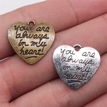 

WYSIWYG 10pcs 20x21mm Pendant You Are Always In My Heart Engraved Letter Pendants Handmade DIY Jewelry Findings Accessories