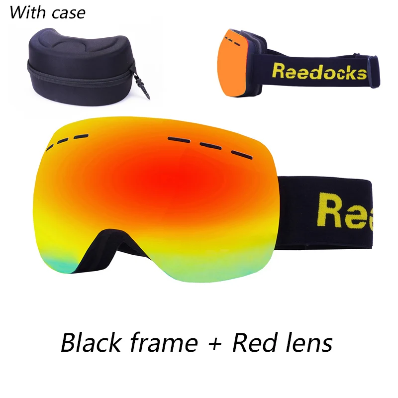 Black Red Reedocks Фирменная Новинка двухслойные катания на лыжах, сноуборде, UV400 Анти-туман большой Лыжная маска очки Для мужчин Для женщин Снег Сноуборд с Чехол - Цвет: Black Red